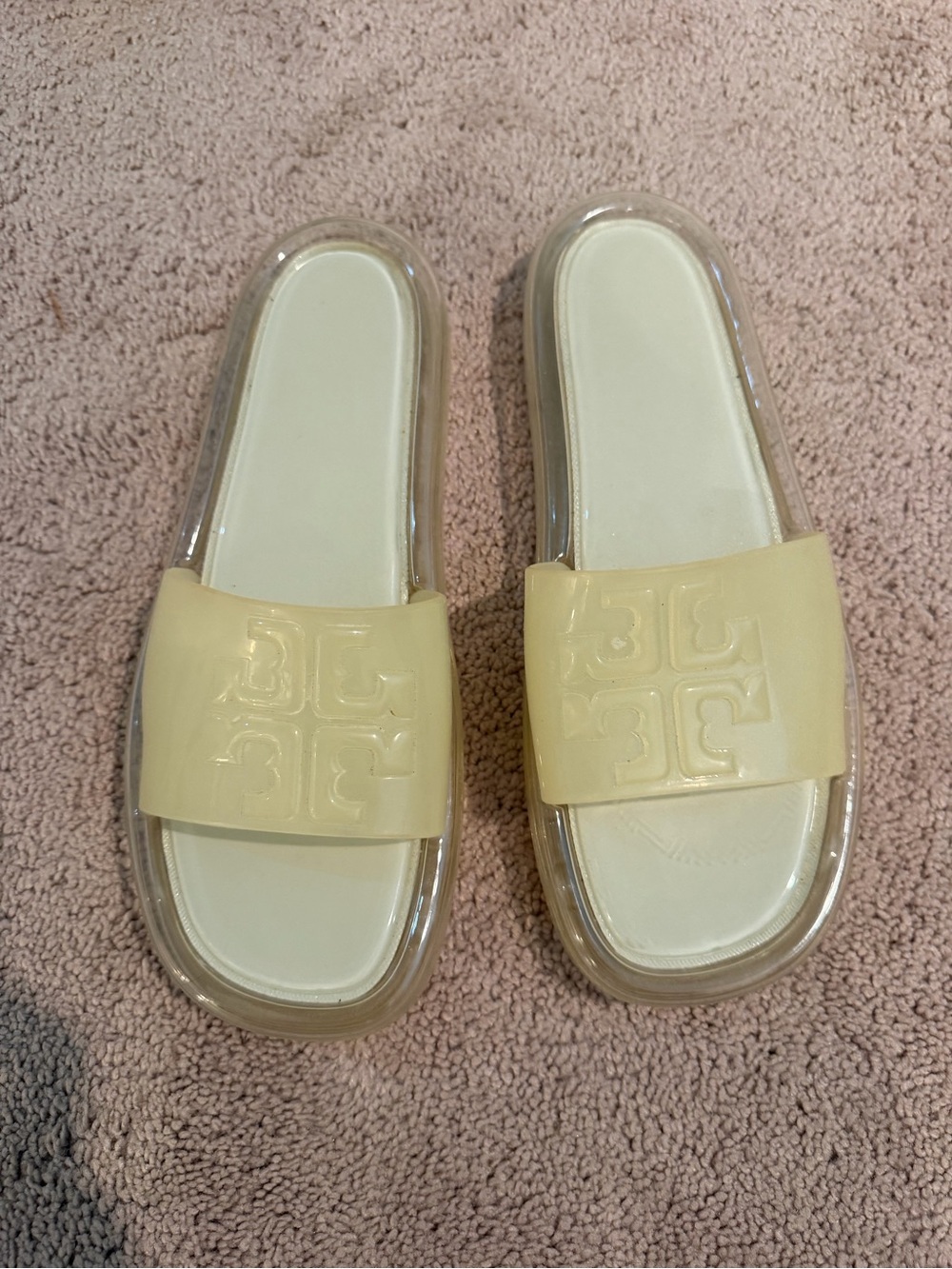 Tory Burch Pale Yellow Logo Slide Sandals